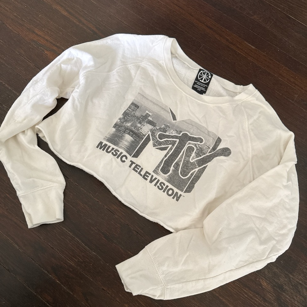White Cropped MTV Sweatshirt
